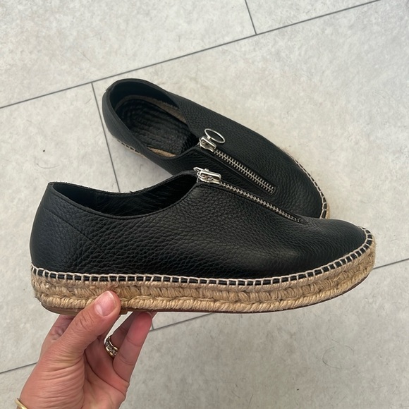 Alexander Wang Shoes - Alexander Wang Black Leather Espadrille Slip-On with Front Zipper